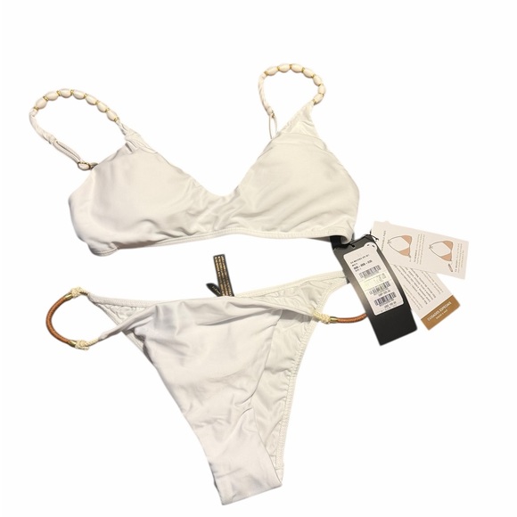 NEW Vix Paula Hermanny Swim Bikini Set Bikini Top & Cheeky Bottom White Beaded - Picture 4 of 13